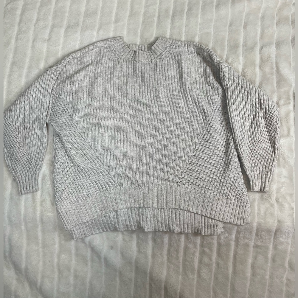American Eagle S Oatmeal Chunky Knit Oversize Crop Fall Winter Preppy Sweater